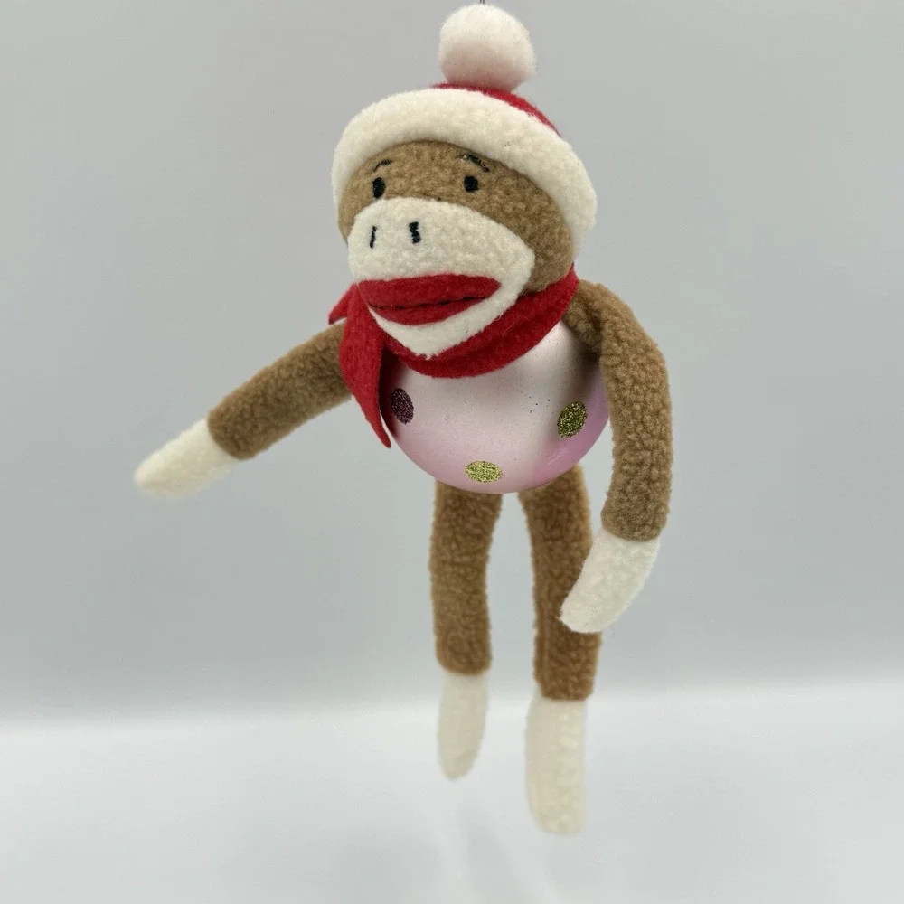 Lot of 3 Monkey‎ Ornaments Christmas Holiday Tree Sock Monkey Hanging